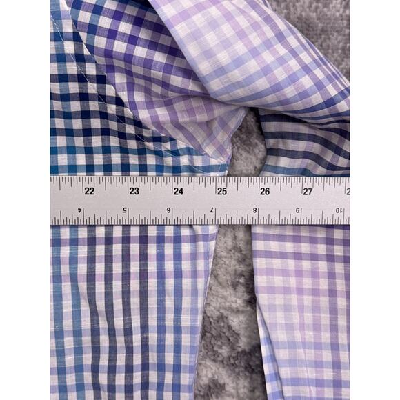 Etro Shirt 44 / XL Mens Linen Gingham Check Blue Long Sleeve Button Down - Picture 4 of 8